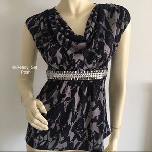 poise navy gray cowl neck tank top beaded waist